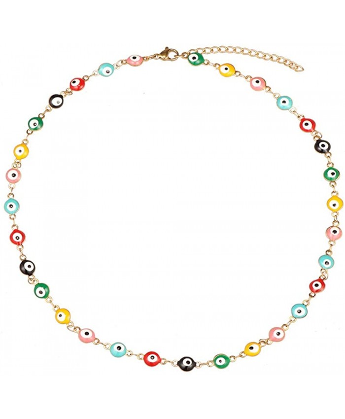 Evil Eye Necklace Bracelet Set for Women Girls 18k Gold Plated Stainless Steel Gold Mix Colorful Choker