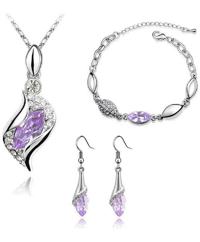Graces Dawn Beautiful Cubic Zirconia with Platinum Plated Chain Necklace Angel Elf Pendant Mosaic Crystal Necklace Bracelet and Earrings Set Necklace 18 Light Purple