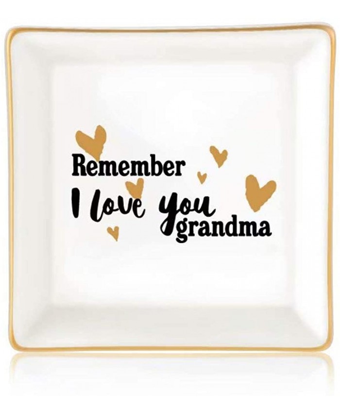 Grandma Gifts from Granddaughter Remember I Love You Grandma Ceramic Ring Dish Decorative Trinket Plate Grandmother Valentines Mothers Day Jewelry Gifts for Grandma Birthday Christmas