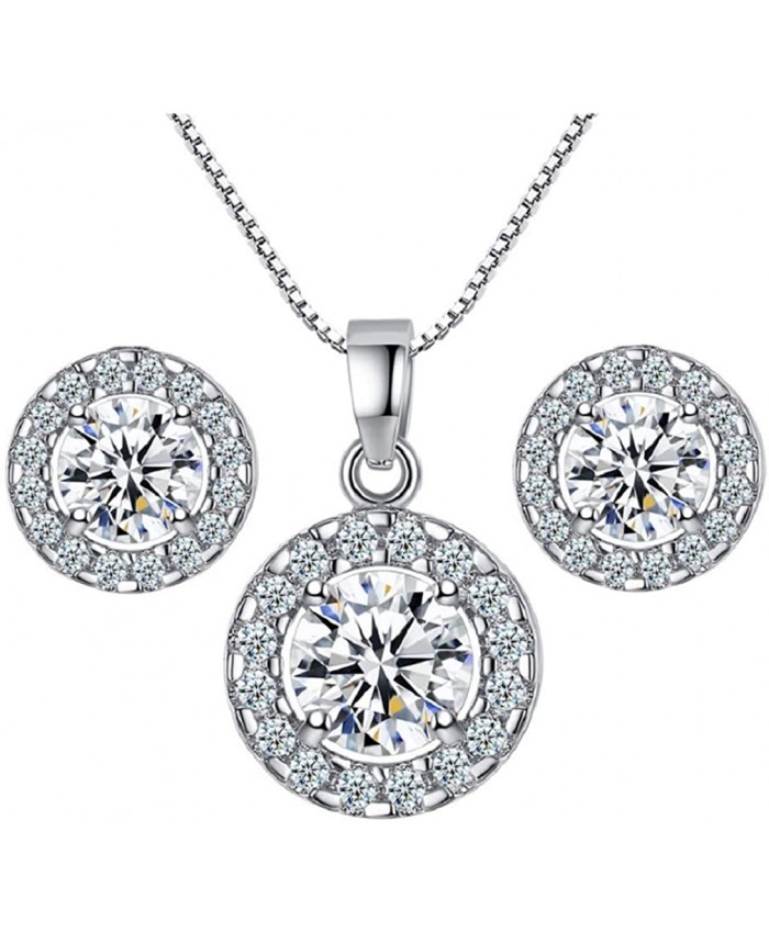 Harlorki Women's Silver Alloy Metal Rhinestone Crystal Wedding Necklace Earrings Pendent Charm Jewelry Set