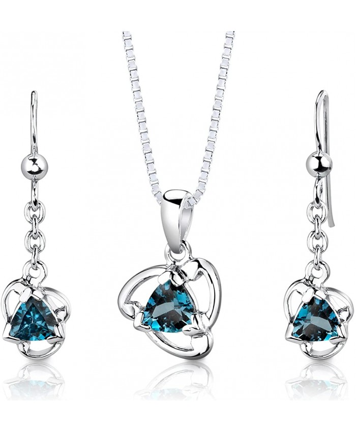 London Blue Topaz Pendant Earrings Necklace Set Sterling Silver 2.75 Carats Jewelry Sets