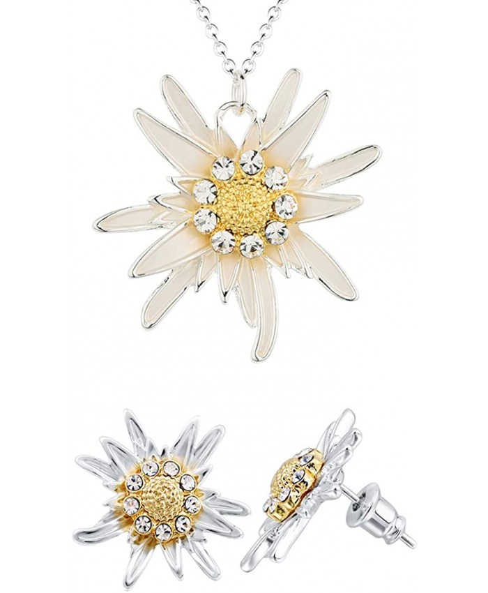 luomart Flower Edelweiss Pendant Necklace&Earrings Sunflower Daisy Necklaces Jewelry for Women GirlsNecklace&earrings set