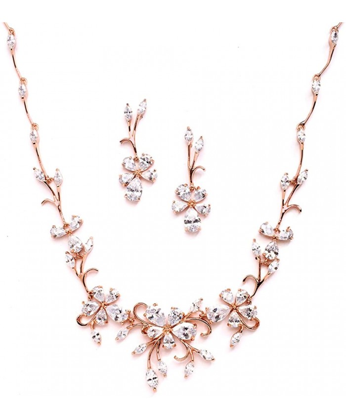 Mariell Elegant Vine Rose Gold Necklace and Earrings Set for Weddings Brides & Formals