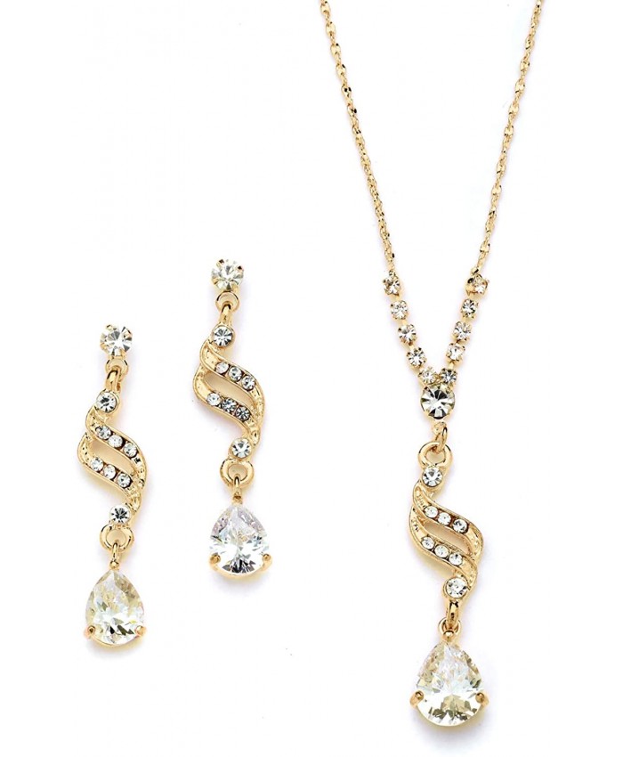 Mariell Graceful 14K Gold CZ Teardrop Necklace & Earrings Jewelry Set - Bridal Bridesmaid & Prom Glam