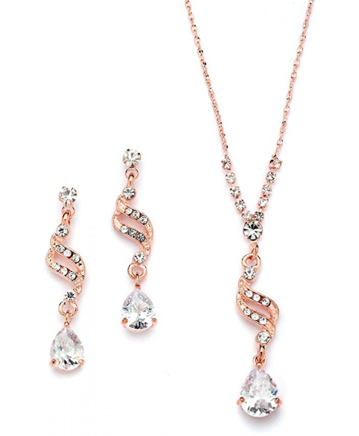 Mariell Graceful Rose Gold CZ Teardrop Necklace & Earrings Jewelry Set - Brides Bridesmaid & Prom Glam