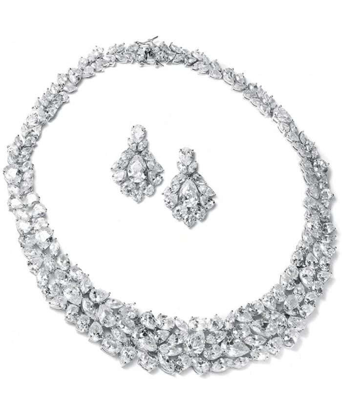 Mariell Ravishing Cubic Zirconia Statement Jewelry Necklace and Earrings Set for Weddings or Pageants