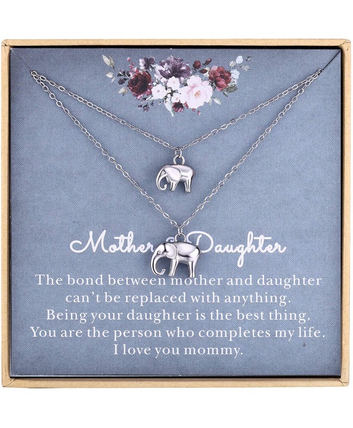 Mothers Day Gifts Mother and Daughter Elephant Necklace Set - Mothers Day Gifts for Mother in Law - Mother Daughter Necklace Sets for Two -Mother in Law Gifts from Daughter in Law - Sterling Silver Necklaces for Women