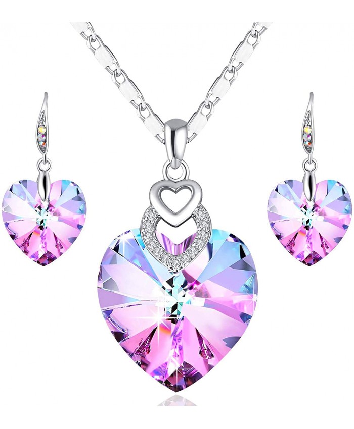 PLATO H 3 Heart Jewelry Set Crystals from Christmas Gift for for Women Girls Pink Pendant Necklace Earrings with Elegant Box for Anniversary Mothers Day Gifts for her