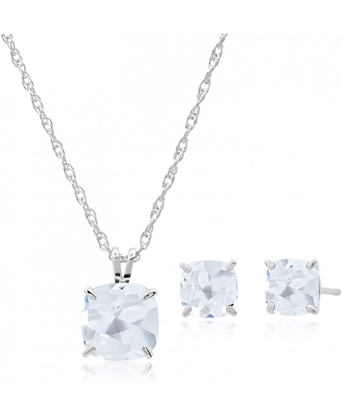 Sterling Silver Cushion-Cut Created White Sapphire Pendant Necklace & Stud Earring Boxed Set 18
