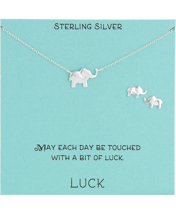 Sterling Silver Elephant Necklace and Earrings Jewelry Set