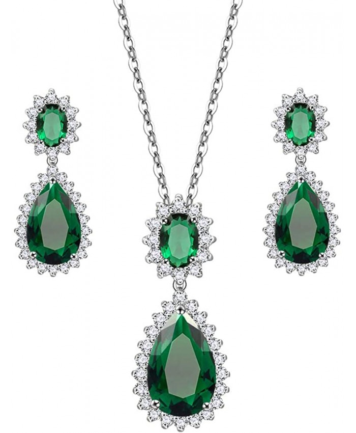 Teardrop Dangle Necklace & Earring Sets for women Trendy AAA Cubic Zirconia For Women Green