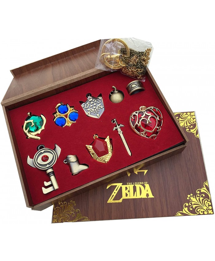 The Legend of Zelda Twilight Princess & Hylian Shield & Master Sword finest collection sets keychain necklace jewelry series Red-10set