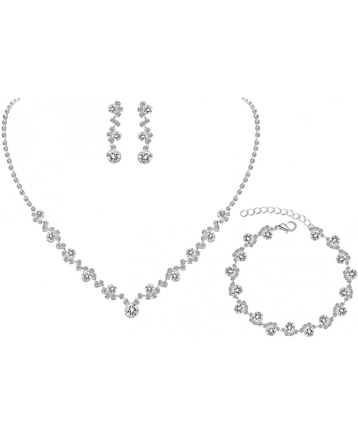 UDYLGOON Crystal Necklace Earrings Bracelet Jewelry Set Bridal Bridesmaid Women Wedding Prom Silver