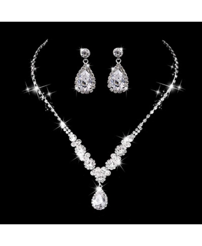 Unicra Bride Silver Bridal Necklace Earrings Set Crystal Bridal Wedding Jewelry Set Rhinestone Choker Necklace for Women and Girls 3 piece set - 2 earrings and 1 necklaceSilver-3