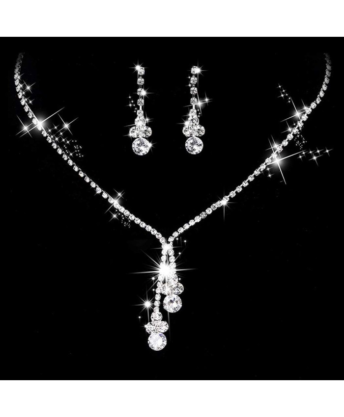 Unicra Bride Silver Bridal Necklace Earrings Set Crystal Wedding Jewelry Set Rhinestone Choker Necklace for Women and Girls Set of 3 NK070-3