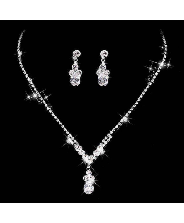 Unicra Bride Silver Necklace Earrings Set Crystal Bridal Wedding Jewelry Sets Rhinestone Choker Necklace for Women and Girls3 piece set - 2 earrings and 1 necklace Silver 2