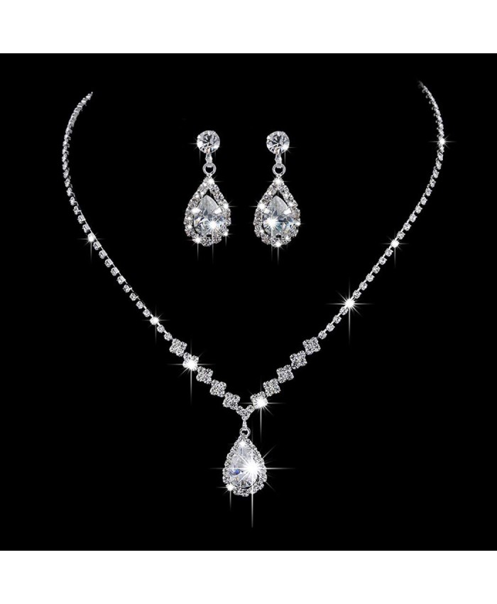 Unicra Bride Silver Necklace Earrings Set Crystal Bridal Wedding Jewelry Sets Rhinestone Choker Necklace for Women and Girls3 piece set - 2 earrings and 1 necklace Silver 3