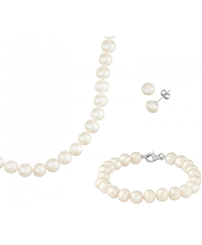 White Fresh Water Potato Pearl Sterling Silver Necklace 18 Bracelet 7.5 and Earring Set
