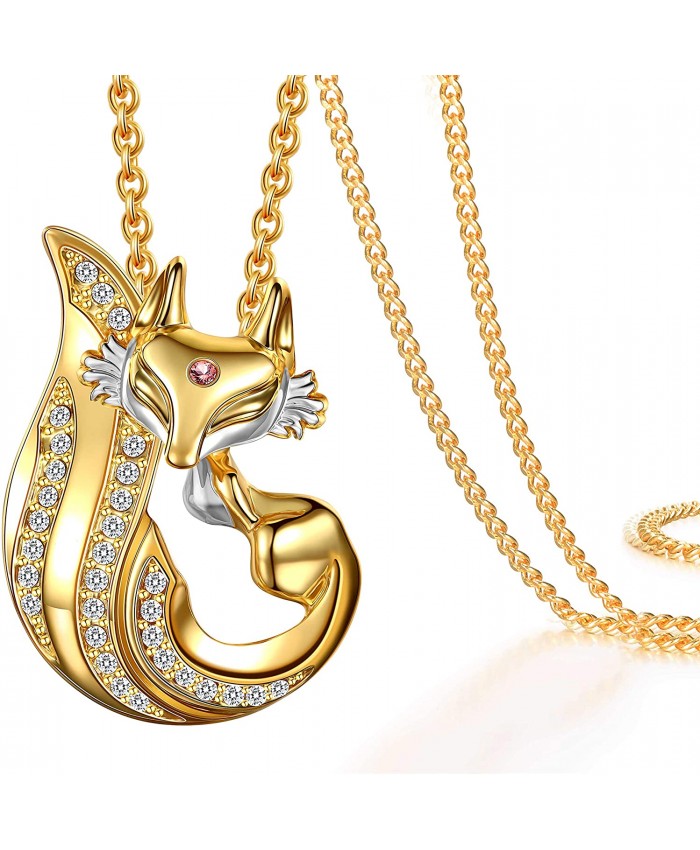 Women's pendant necklace 18K gold zirconium-plated zirconium fox pendant with stainless steel necklace pendant can be used as a brooch