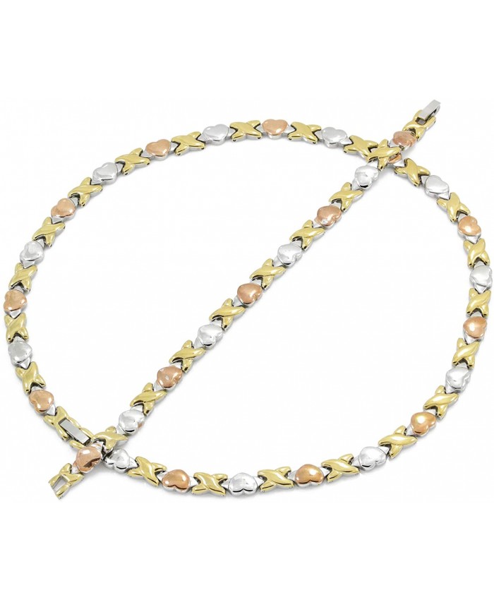 Womens XOXO Hugs And Kisses Necklace And Bracelet Set 18 20 inches Multi Color Gold Silver Two Tone Three Tone Three Tone Gold Silver & Rose Gold 20