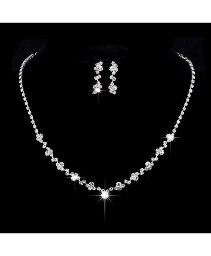 Yean Bride Silver Bridal Necklace Earrings Set Crystal Wedding Jewelry Set Rhinestone Choker Necklace for Women and Girls Set of 3 Set 1