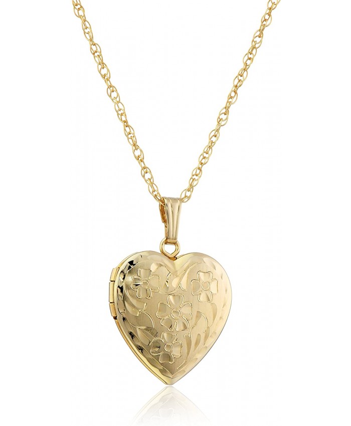 14k Yellow Gold-Filled Engraved Flowers Heart Locket 18