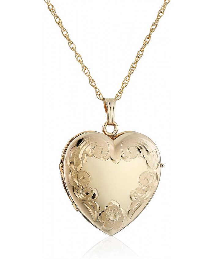 14k Yellow Gold-Filled Engraved Four-Picture Heart Locket Necklace 20