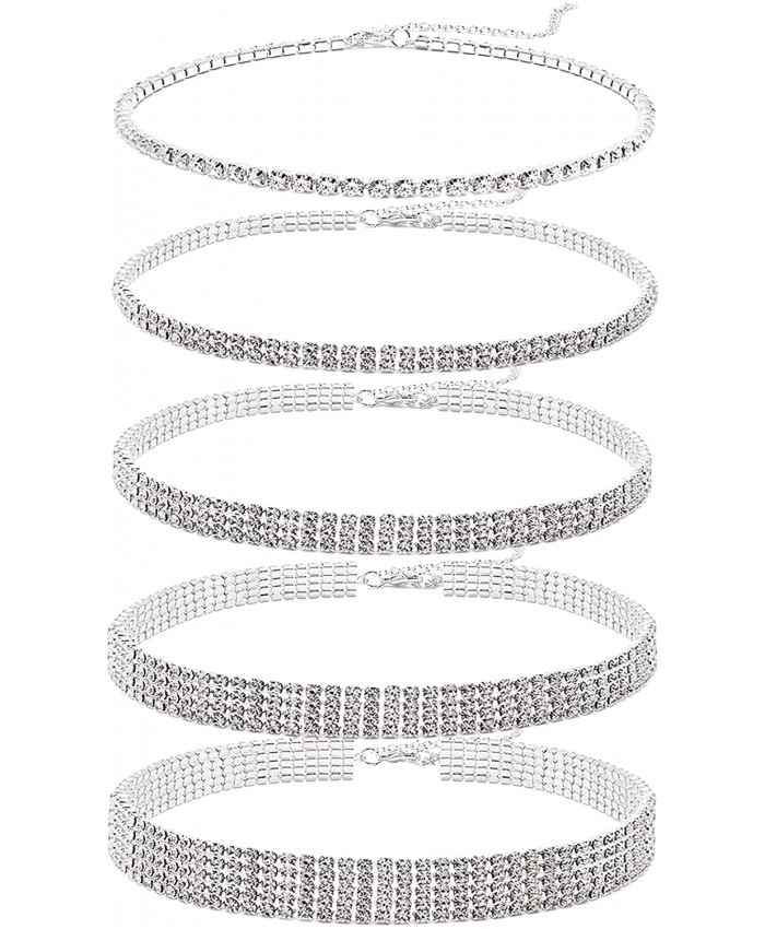 5 Pieces Silver Rhinestone Choker Necklaces for Women Dainty Diamond Choker Crystal Choker Necklaces Set Bridesmaid Jewelry