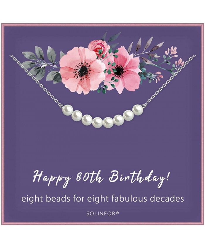 80th Birthday Gifts for Women - Sterling Silver Necklace Eight Pearls for Her 8 Decades - 80 Years Old Jewelry Gift Idea