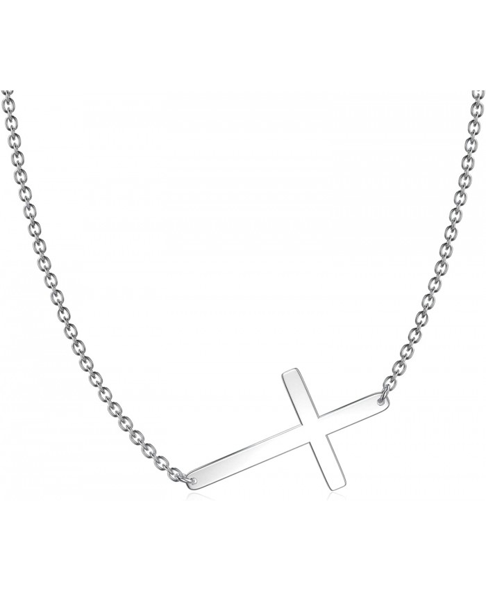 925 Sterling Silver Sideways Cross Necklace 18 + 2