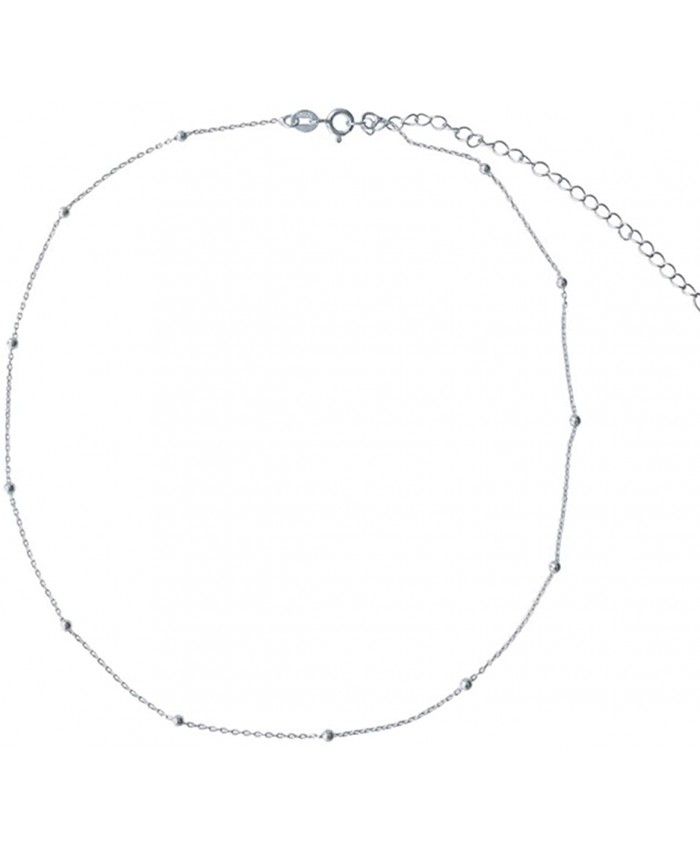 Amkaka Minimalist Sterling Silver Choker Necklace Thin Bead Ball Necklace Silver