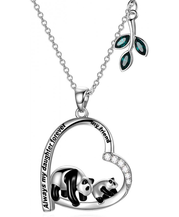 AOBOCO Funny Panda Daughter Necklace Sterling Silver Heart Pendant Embellished with Crystals from Austria - Always My Daughter Forever My Friend Gifts for Daughter Daughter-in-law Stepdaughter