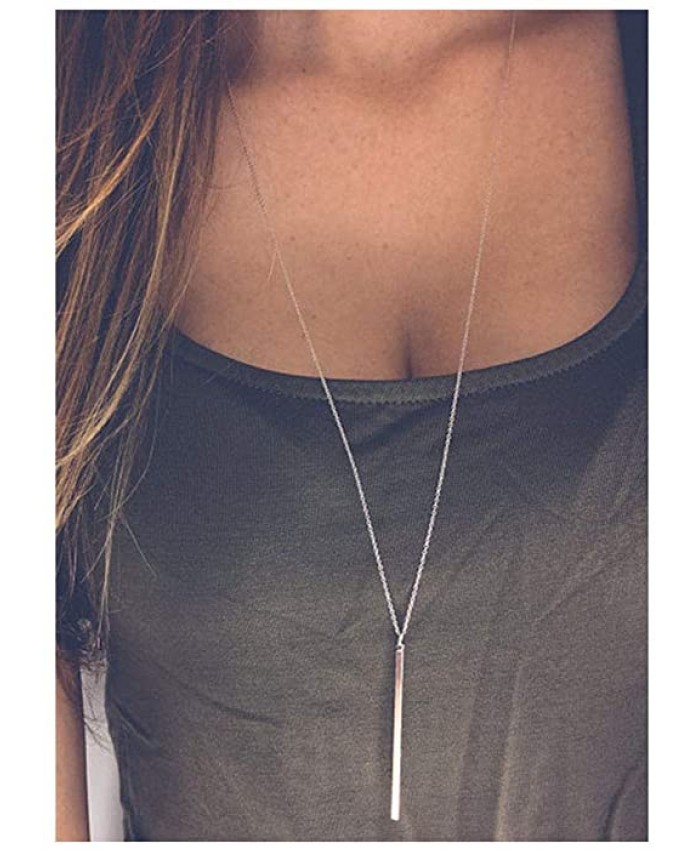 Artmiss Bar Pendant Necklace Gold Long Y-Necklace Delicate Lariat Chain Jewelry for Women and Girls Silver