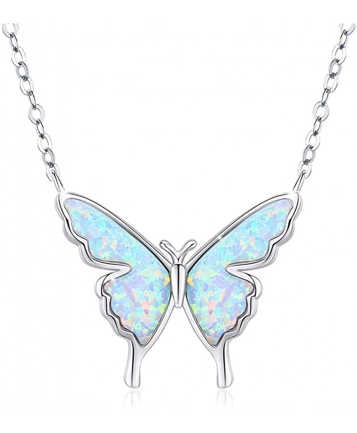 Butterfly Necklace Opal Butterfly Necklace for Women Sterling Silver Dainty Cute Butterfly Charm Jewelry Delicate Pendant Necklace Birthday Christmas Gift for Her Girlfriend Mom Teen