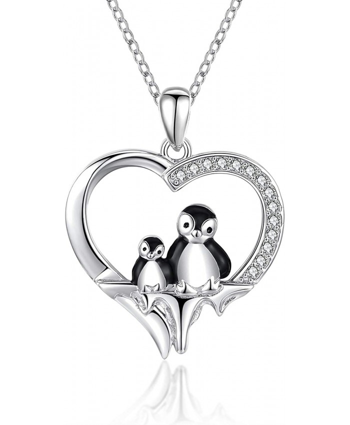 CHENGHONG Penguin Necklace for Women 925 Sterling Silver Mother and Child Penguin Heart Pendant Cute Animal Necklace Penguin Friendship Necklace Mothers Gifts for Mom Daughter Girlfriend Wife