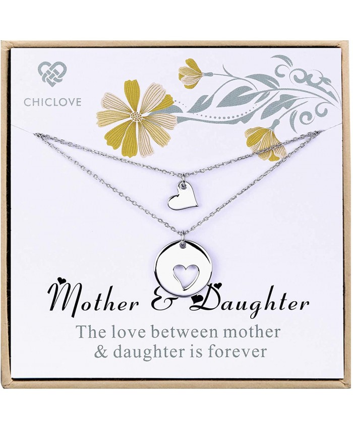 CHICLOVE Mother Daughter Jewelry Sets for Two Cutout Heart Necklaces 2 Sterling Silver Necklaces A - Mother and Daughter Necklace