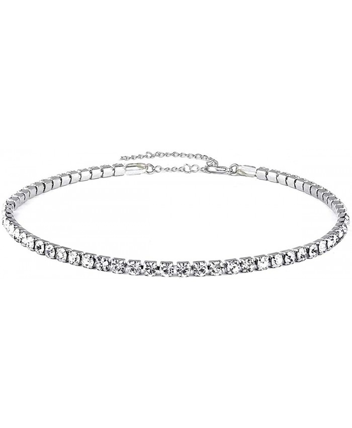 EFTOM 1 Row Silver Rhinestone Choker Necklace Diamond Necklaces for Women
