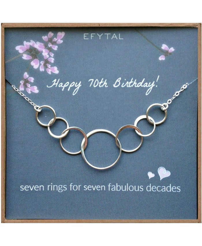 EFYTAL 70th Birthday Gifts for Women Sterling Silver Seven Circle Necklace for Her 7 Decade Jewelry 70 Years Old