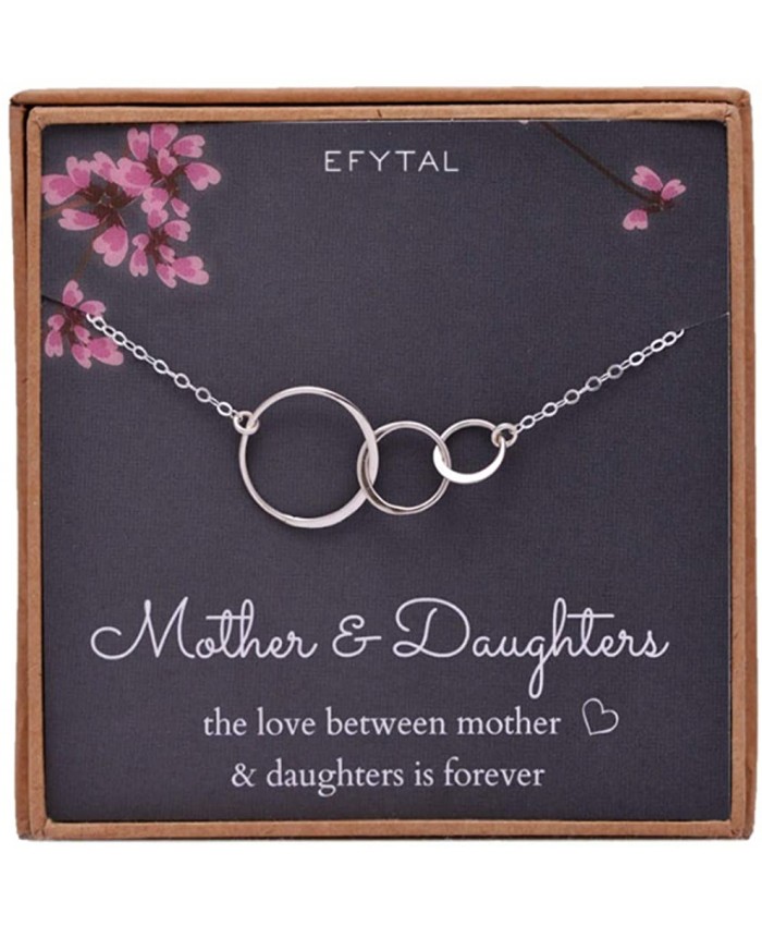 EFYTAL Mom 2 Daughters Necklace Sterling Silver Three 3 Interlocking Infinity Triple Circles Mothers Day Jewelry Gift