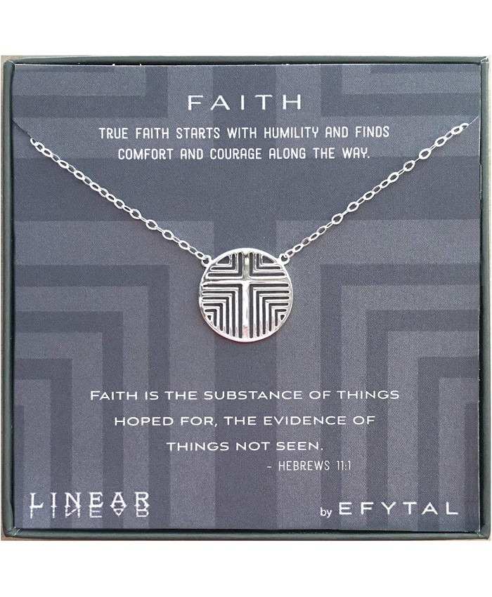 EFYTAL Religious Gifts 925 Sterling Silver Linear Cross Necklace Geometric Pendant Jewelry for Women Christian Faith Gift for Her