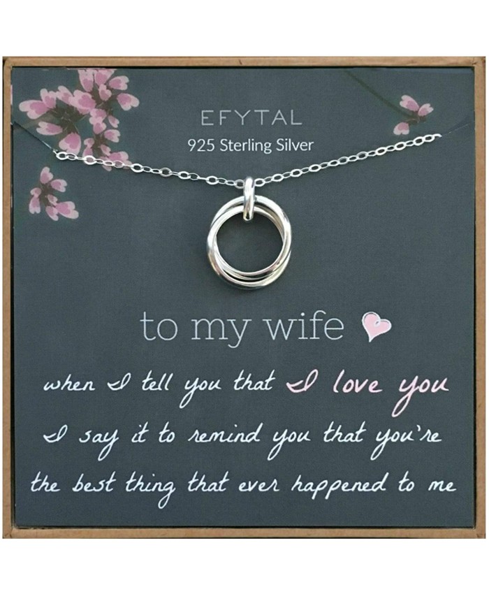 EFYTAL Wife Gifts Wife Birthday Gift Ideas For Her Romantic Sterling Silver 925 2 Thick Interlocking Circles Necklace Jewelry for Women Cute Anniversary Valentines Day Present
