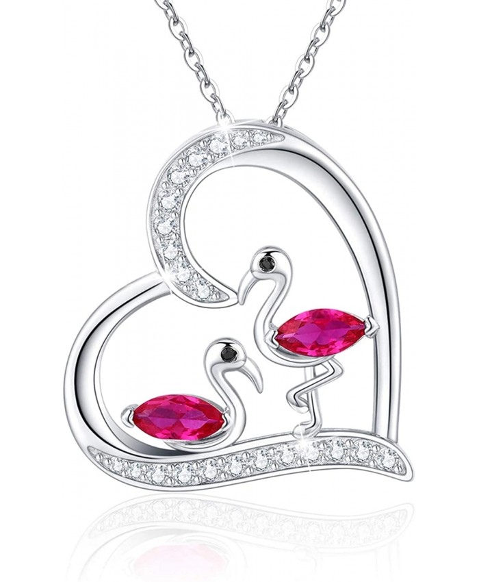 Flamingo Necklace 925 Sterling Silver Animal Heart Pendant with Cubic Zirconia Flamingo Bird Pendant Necklace Mother's Day Gifts for Women Wife Girlfriend