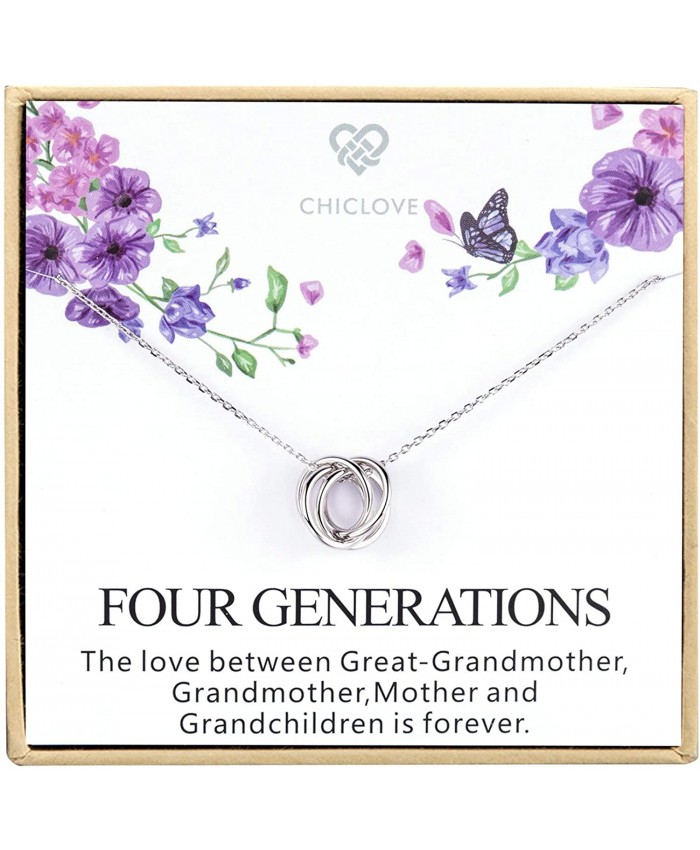 Four Generations Necklace for Great Grandmother - Sterling Silver Four Circles Generation Necklace Gifts for Great Grandma Four Generation Necklace