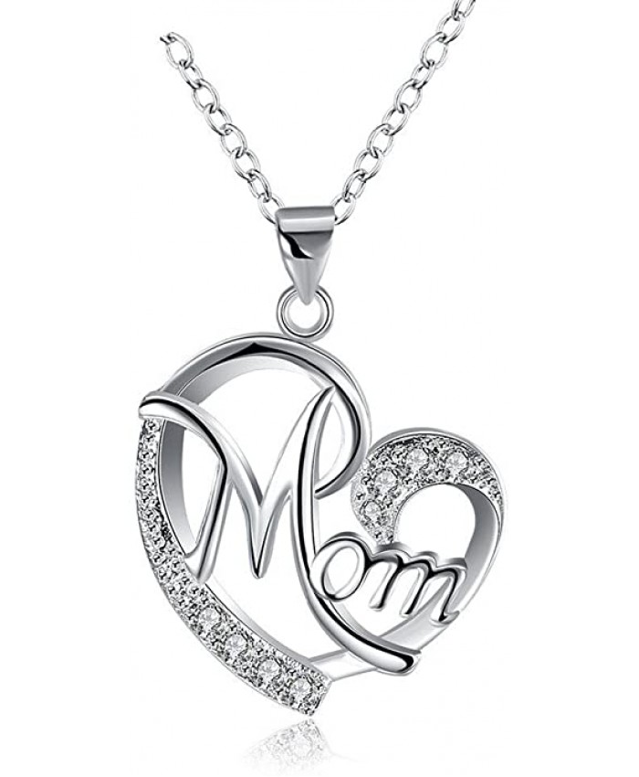 Gifts for Mom Mother Necklace Pendant Sterling Silver for Women Love Heart Mom Birthday Gifts
