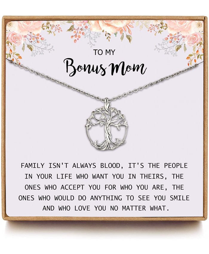 Gifts for Mom Mothersday Gifts for Mother in Law Step mother wedding gift Bonus Mom gifts from Daughter Son Sterling Silver Tree of Life Necklaces for Women