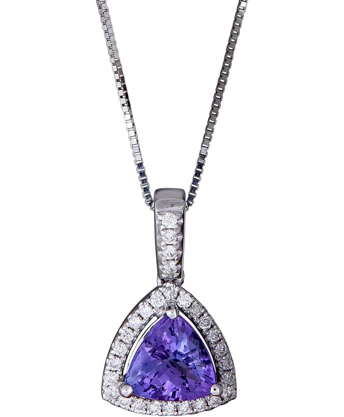 Gin & Grace 10K White Gold Natural Diamond I1 I2 & GenuineTanzanite Pendant Necklace with Gold Chain for Women Mother's Day Jewelry Gifts