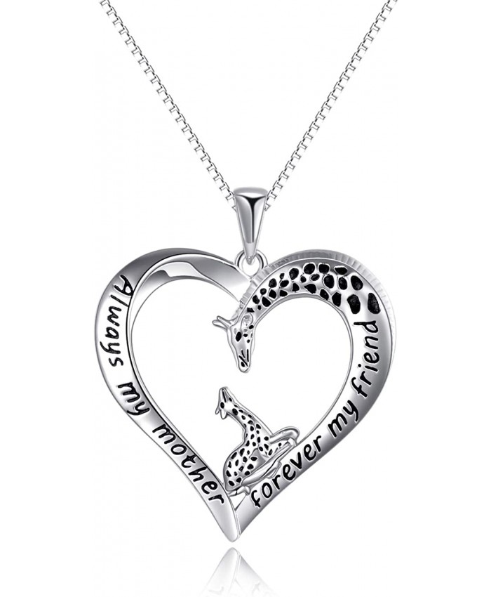 Giraffe Necklace Jewelry Gifts for Women Sterling Silver Always My Mother Forever My Friend Love Heart Pendant Necklace for Mom Daughter silver-giraffe necklace
