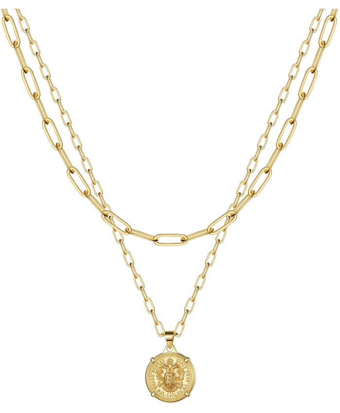 Gold Necklaces for Women - 14K Gold Coin Pendant Layering Link Chain Choker Layered Gold Necklaces for Women Jewelry Gifts