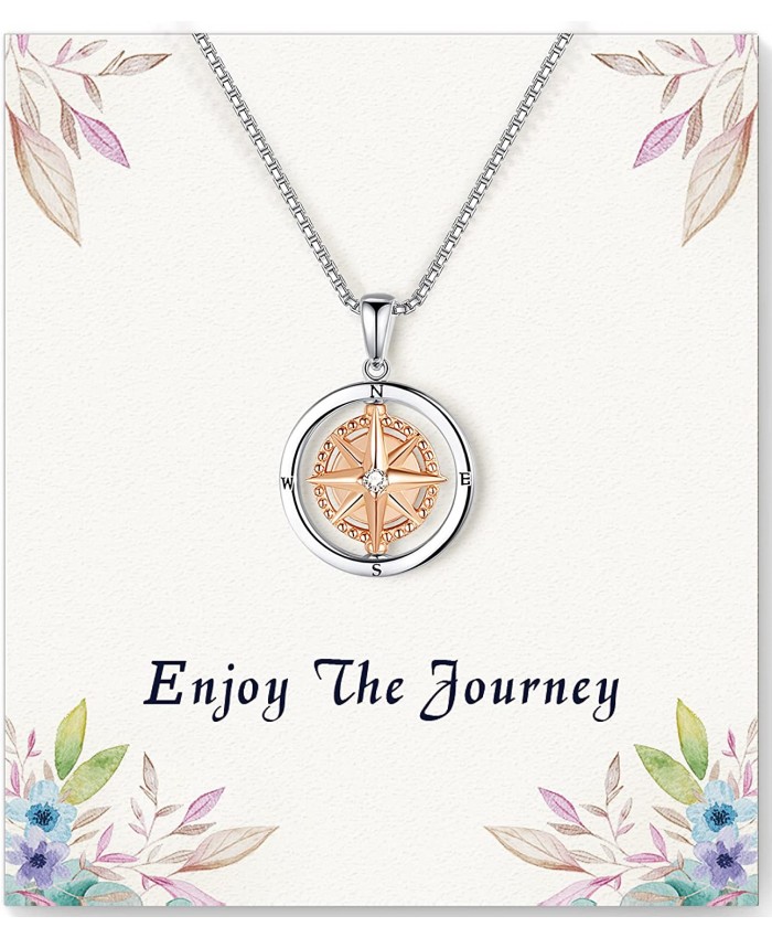 Graduation Gifts for Her Enjoy The Journey Spin Compass Necklace for Women Going Away Gifts for Friends Daughter Sister Female
