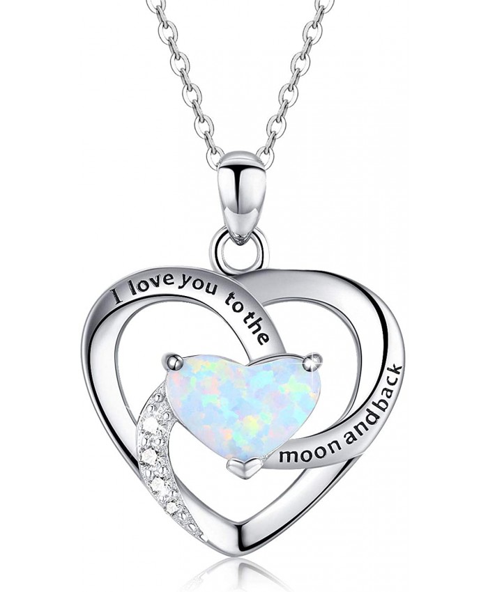 Heart Necklace Opal Jewelry I Love You to The Moon and Back Necklace Love Necklace Mother Son Gift Sister gift Graduation Gift